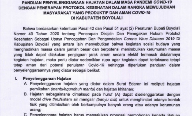 PANDUAN PENYELENGGARAAN HAJATAN DALAM MASA PANDEMI COVID-19 DENGAN PENERAPAN PROTOKOL KESEHATAN