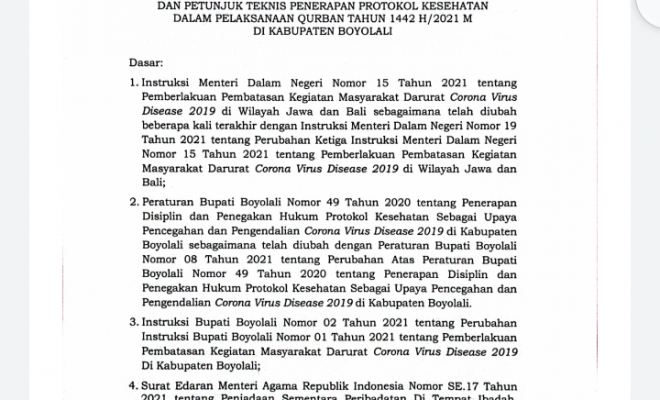 SE PELAKSANAAN IDUL ADHA 1442 H/2021 M KABUPATEN BOYOLALI