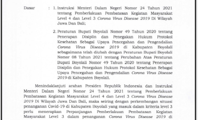 INSTRUKSI BUPATI PERPANJANGAN PPKM LEVEL 3