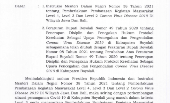 INTRUKSI BUPATI NO 10 PPKM LEVEL 3 31 AGUSTUS - 6 SEPTEMBER 2021